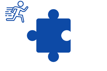 Blaues Puzzleteil mit Icon rennender Mensch