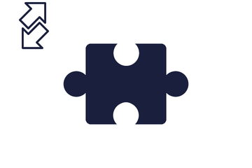 Dunkelblaues Puzzleteil mit Icon Austauschpfeile