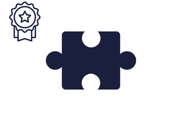 Dunkelblaues Puzzleteil mit Icon Auszeichnung