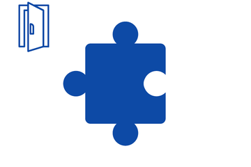 Blaues Puzzleteil mit Icon Offene Tür
