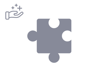 Dunkelgraues Puzzleteil mit Icon Hand mit Benefits