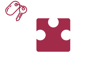 Dunkelrotes Puzzleteil mit Icon Schlüssel