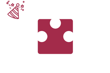 Dunkelrotes Puzzleteil mit Icon Partyhut